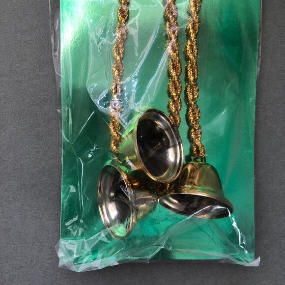 Vintage NOS "Santa Land" Gold Christmas Ornament Bells on Cord Japan 1960s 1970s - Picture 9 of 10